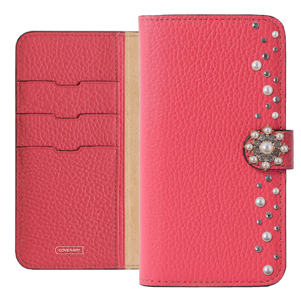 Genuine leather 32 colors Italian shrink leather pompom flower notebook-style case (with belt) AQUOS series