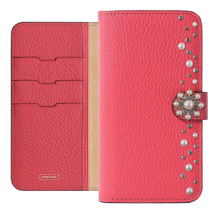Genuine leather 32 colors Italian shrink leather pompom flower notebook-style case (with belt) AQUOS series