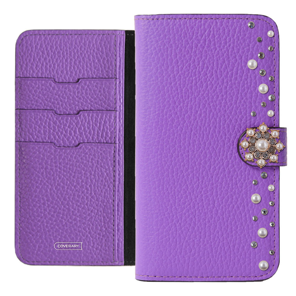 Genuine leather 32 colors Italian shrink leather pompom flower notebook-style case (with belt) AQUOS series