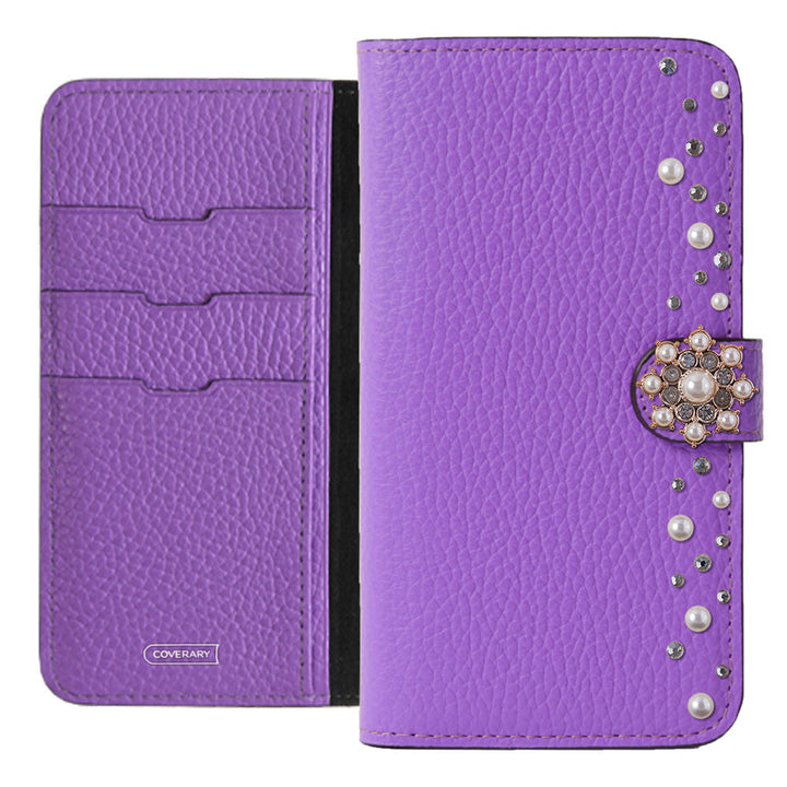 Genuine leather 32 colors Italian shrink leather pompom flower notebook-style case (with belt) AQUOS series