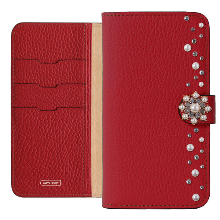 Genuine leather 32 colors Italian shrink leather pompom flower notebook-style case (with belt) AQUOS series