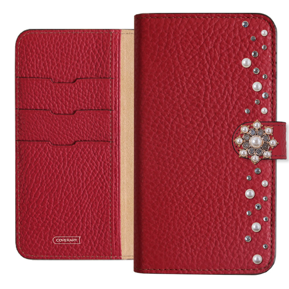 Genuine leather 32 colors Italian shrink leather pompom flower notebook-style case (with belt) AQUOS series