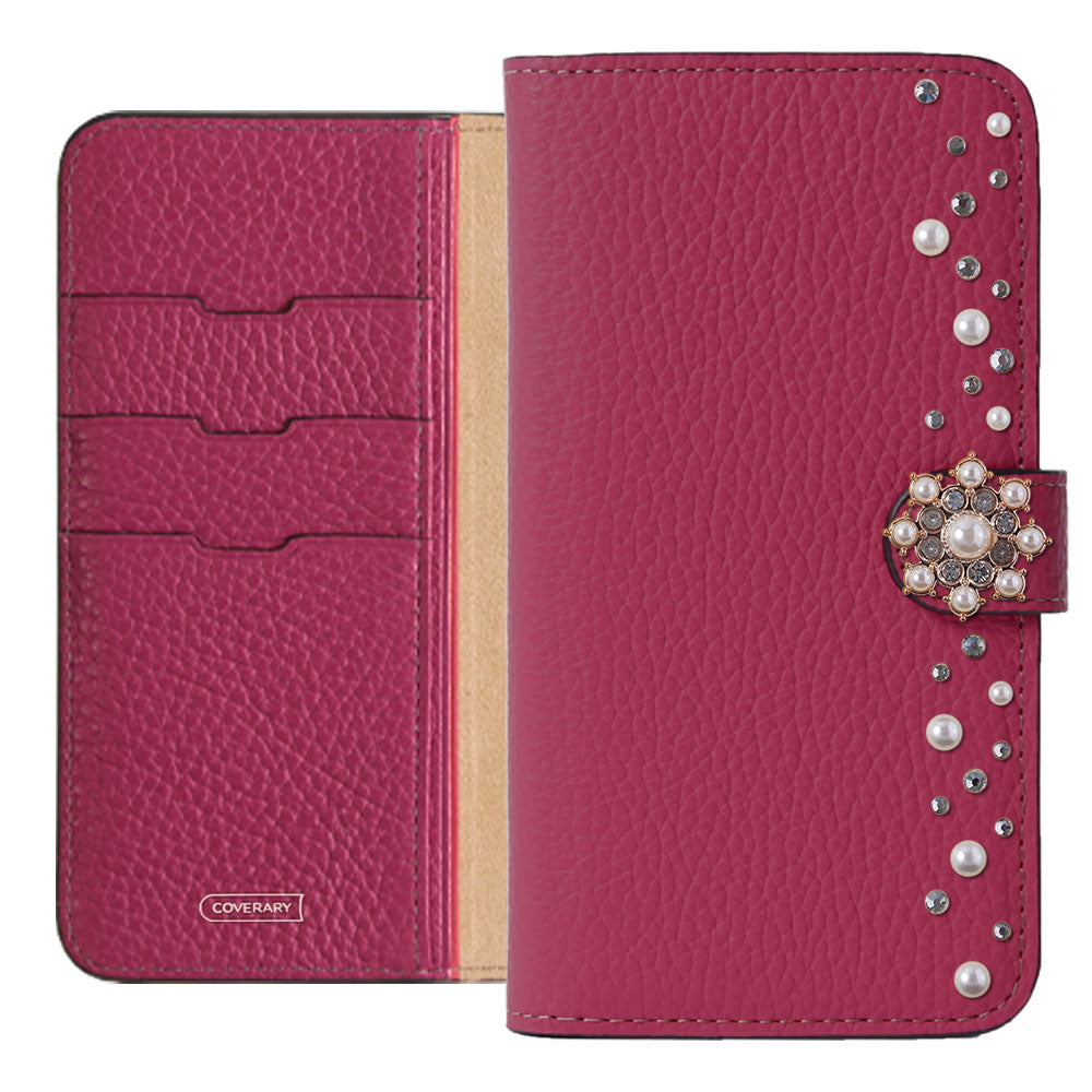 Genuine leather 32 colors Italian shrink leather pompom flower notebook-style case (with belt) AQUOS series