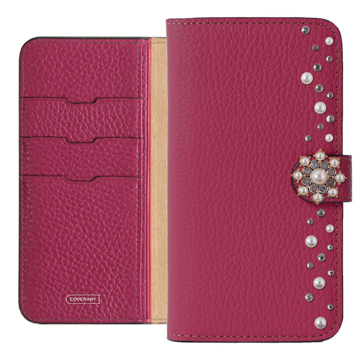 Genuine leather 32 colors Italian shrink leather pompom flower notebook-style case (with belt) AQUOS series