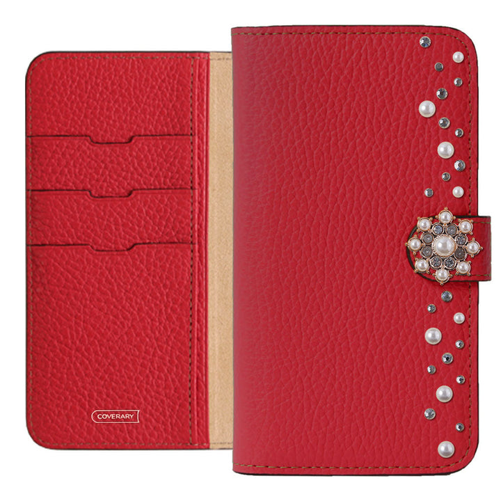 Genuine leather 32 colors Italian shrink leather pompom flower notebook-style case (with belt) AQUOS series