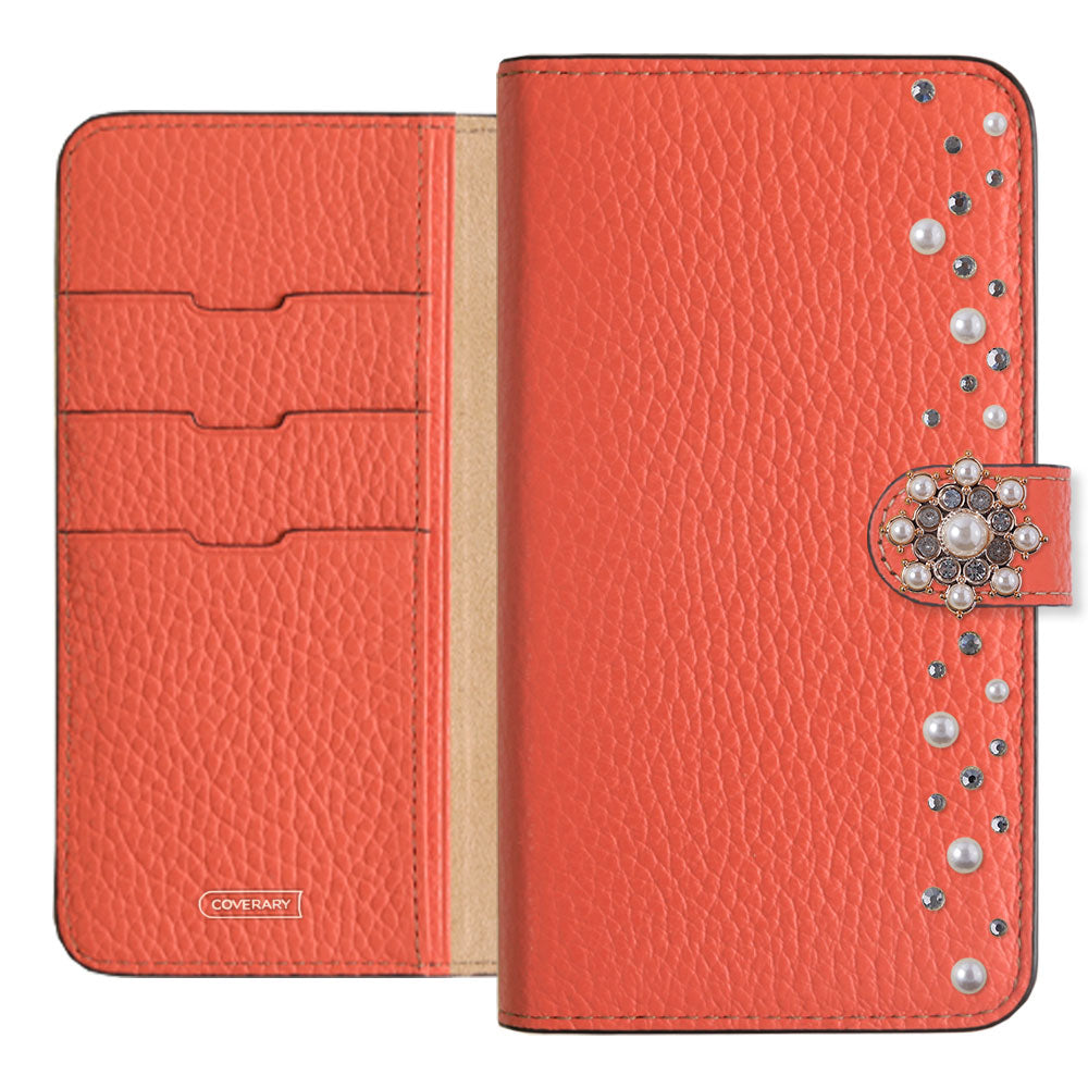 Genuine leather 32 colors Italian shrink leather pompom flower notebook-style case (with belt) AQUOS series