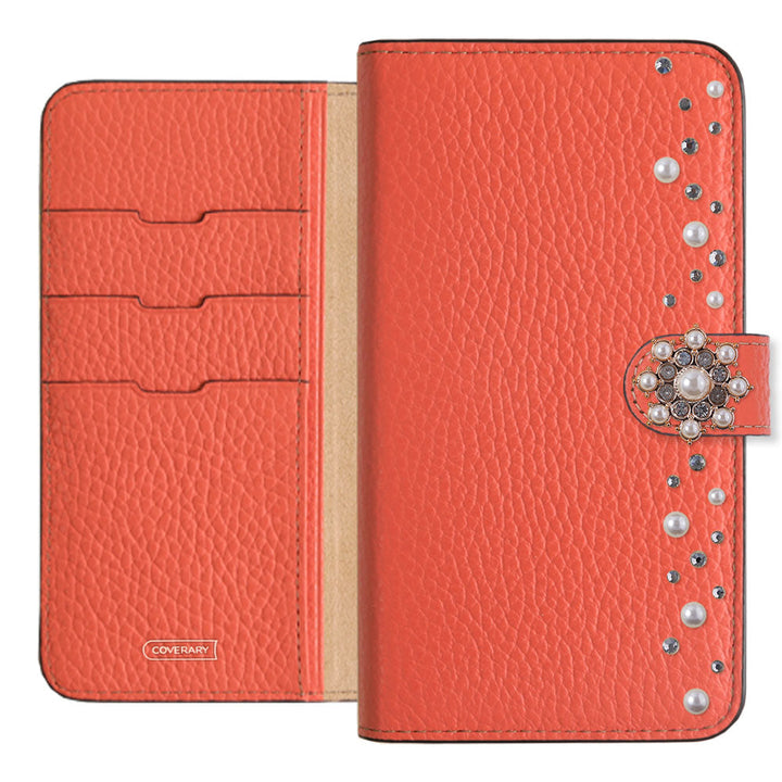 Genuine leather 32 colors Italian shrink leather pompom flower notebook-style case (with belt) AQUOS series