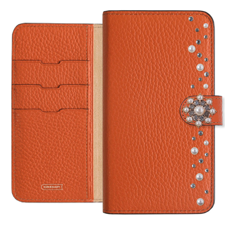 Genuine leather 32 colors Italian shrink leather pompom flower notebook-style case (with belt) AQUOS series