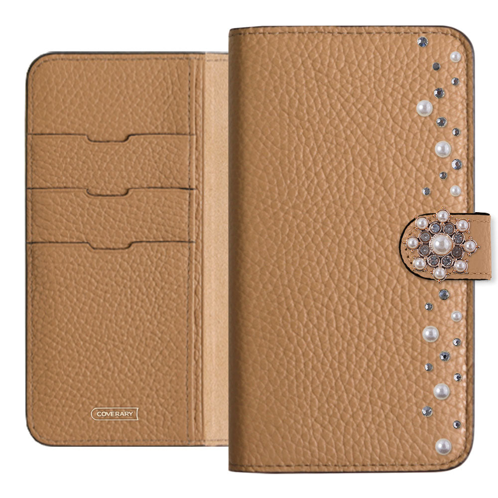 Genuine leather 32 colors Italian shrink leather pompom flower notebook-style case (with belt) AQUOS series