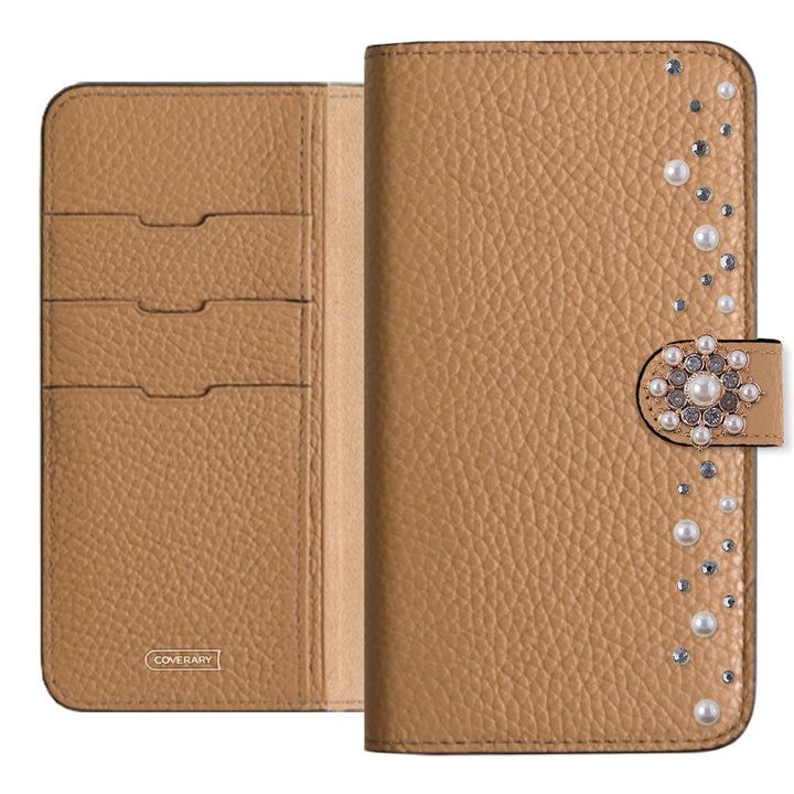 Genuine leather 32 colors Italian shrink leather pompom flower notebook-style case (with belt) AQUOS series
