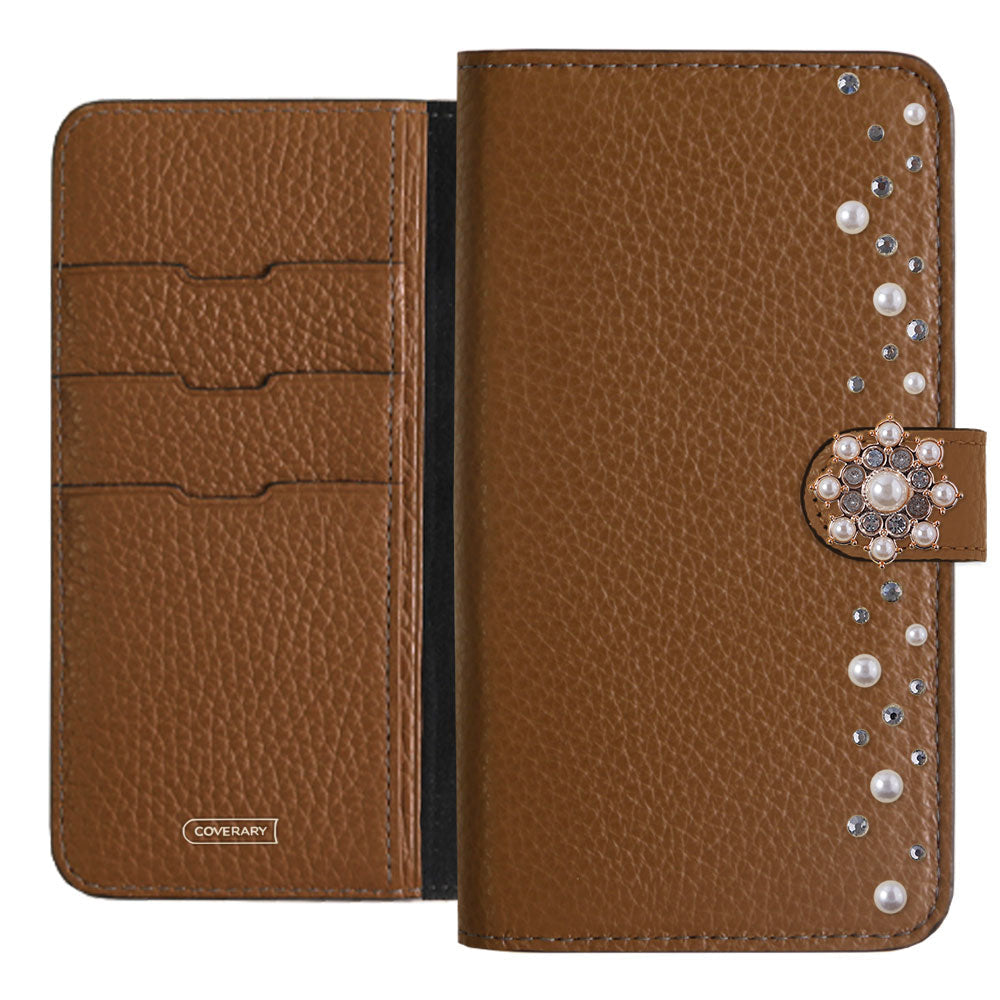 Genuine leather 32 colors Italian shrink leather pompom flower notebook-style case (with belt) AQUOS series