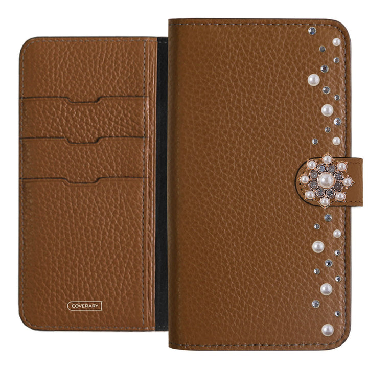 Genuine leather 32 colors Italian shrink leather pompom flower notebook-style case (with belt) AQUOS series