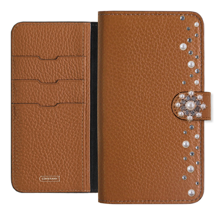 Genuine leather 32 colors Italian shrink leather pompom flower notebook-style case (with belt) AQUOS series