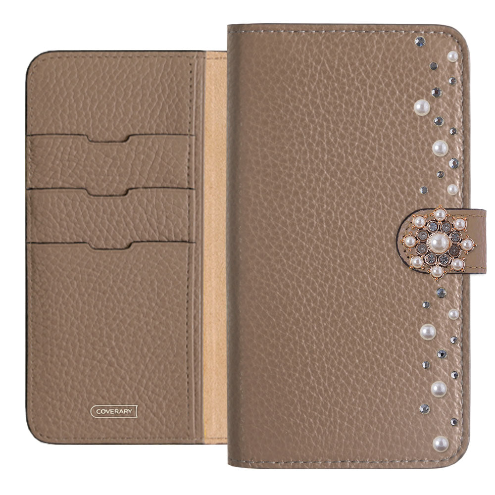 Genuine leather 32 colors Italian shrink leather pompom flower notebook-style case (with belt) AQUOS series