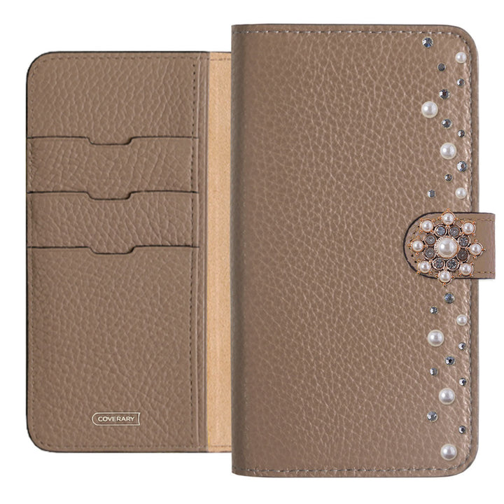 Genuine leather 32 colors Italian shrink leather pompom flower notebook-style case (with belt) AQUOS series