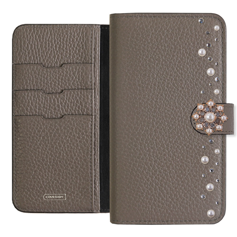 Genuine leather 32 colors Italian shrink leather pompom flower notebook-style case (with belt) AQUOS series