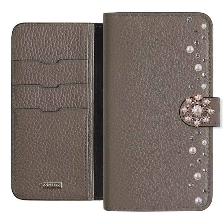 Genuine leather 32 colors Italian shrink leather pompom flower notebook-style case (with belt) AQUOS series