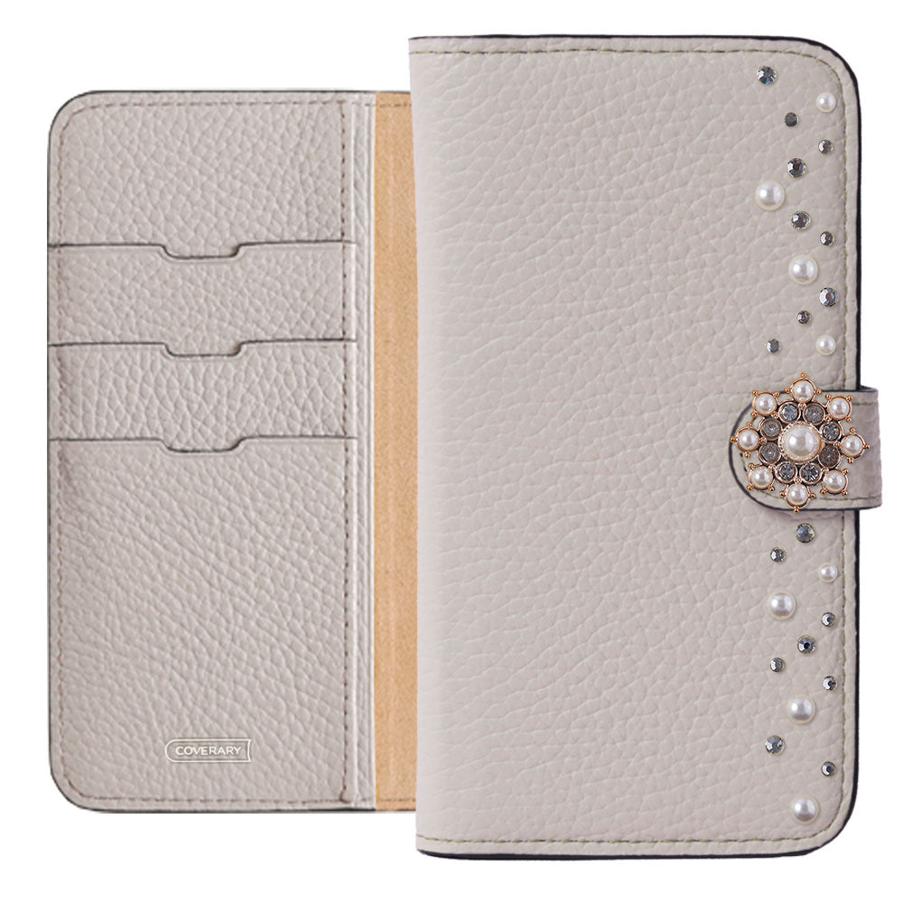 Genuine leather 32 colors Italian shrink leather pompom flower notebook-style case (with belt) AQUOS series