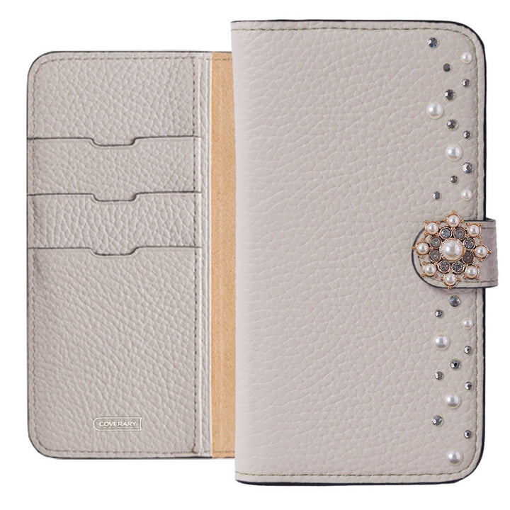 Genuine leather 32 colors Italian shrink leather pompom flower notebook-style case (with belt) AQUOS series