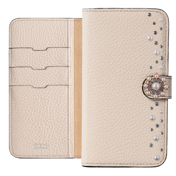 Genuine leather 32 colors Italian shrink leather pompom flower notebook-style case (with belt) AQUOS series