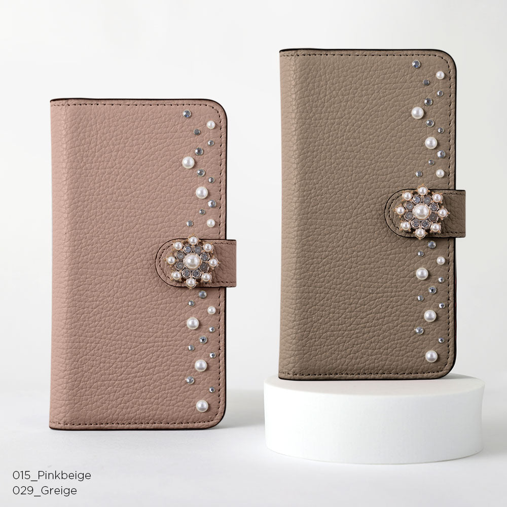 Genuine leather 32 colors Italian shrink leather pompom flower notebook-style case (with belt) AQUOS series