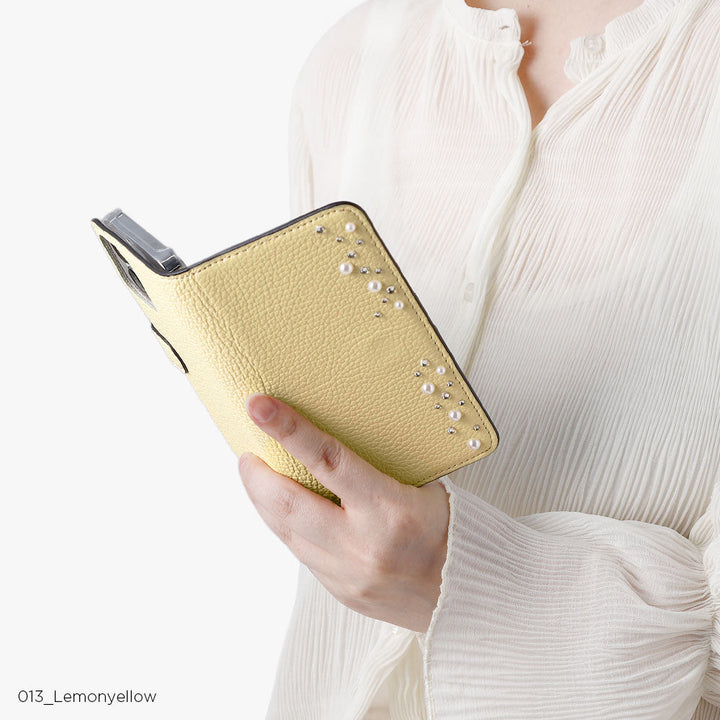 Genuine leather 32 colors Italian shrink leather pompom flower notebook-style case (with belt) AQUOS series