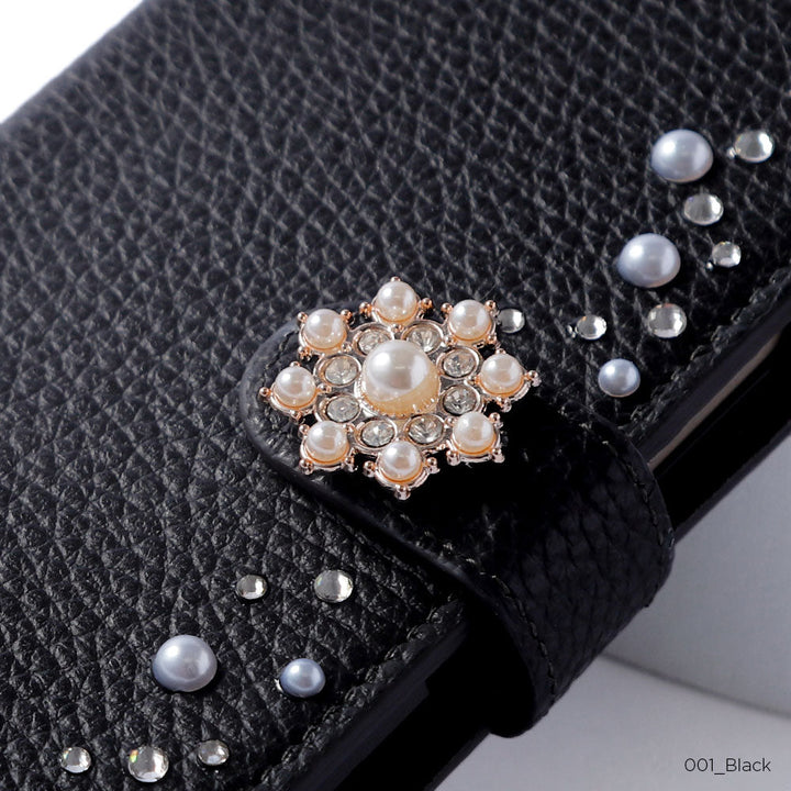 Genuine leather 32 colors Italian shrink leather pompom flower notebook-style case (with belt) AQUOS series