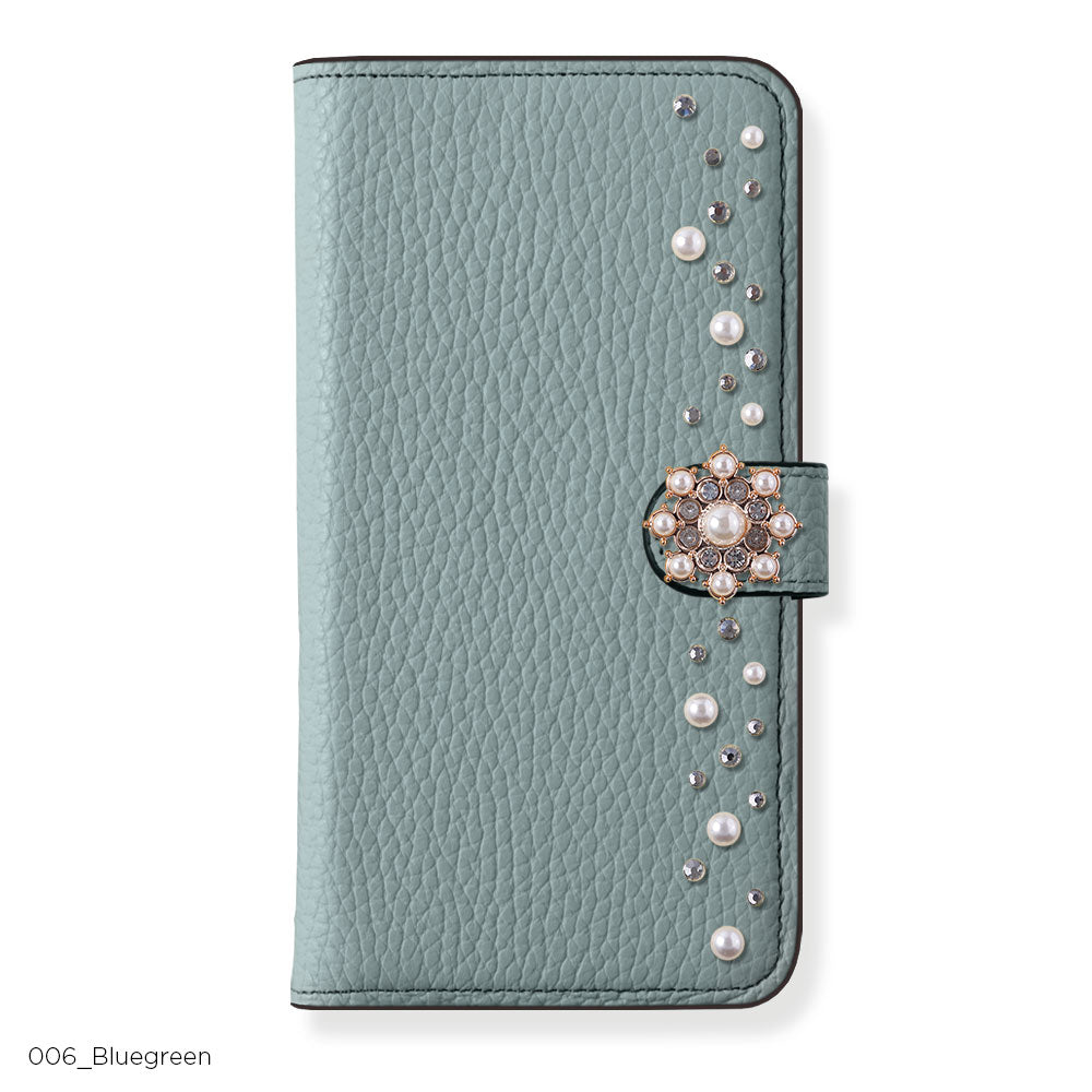 Genuine leather 32 colors Italian shrink leather pompom flower notebook-style case (with belt) AQUOS series