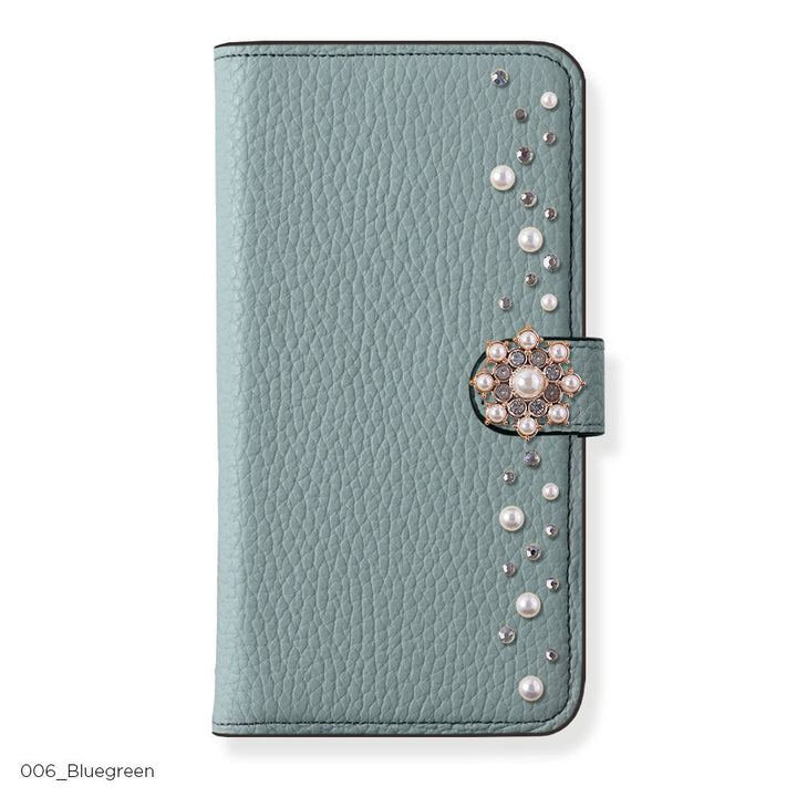 Genuine leather 32 colors Italian shrink leather pompom flower notebook-style case (with belt) AQUOS series