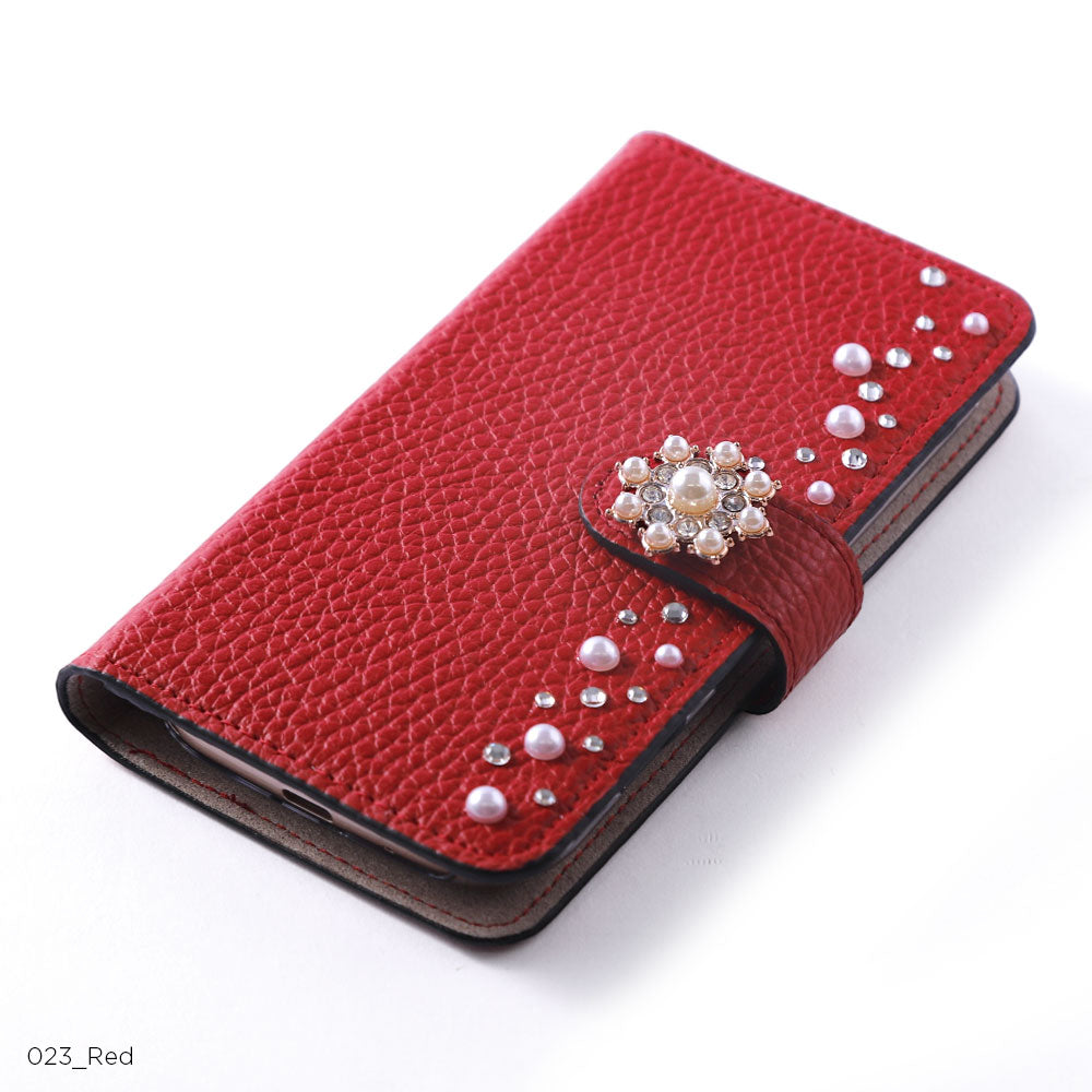 Genuine leather 32 colors Italian shrink leather pompom flower notebook-style case (with belt) AQUOS series