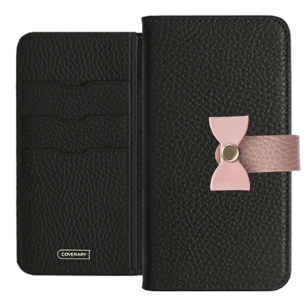 Étui portefeuille en cuir véritable italien grainé 32 couleurs, ceinture 3-en-1 et décoration ruban pour la série Galaxy