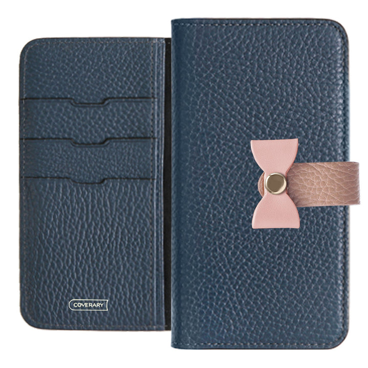 Étui portefeuille en cuir véritable italien grainé 32 couleurs, ceinture 3-en-1 et décoration ruban pour la série AQUOS