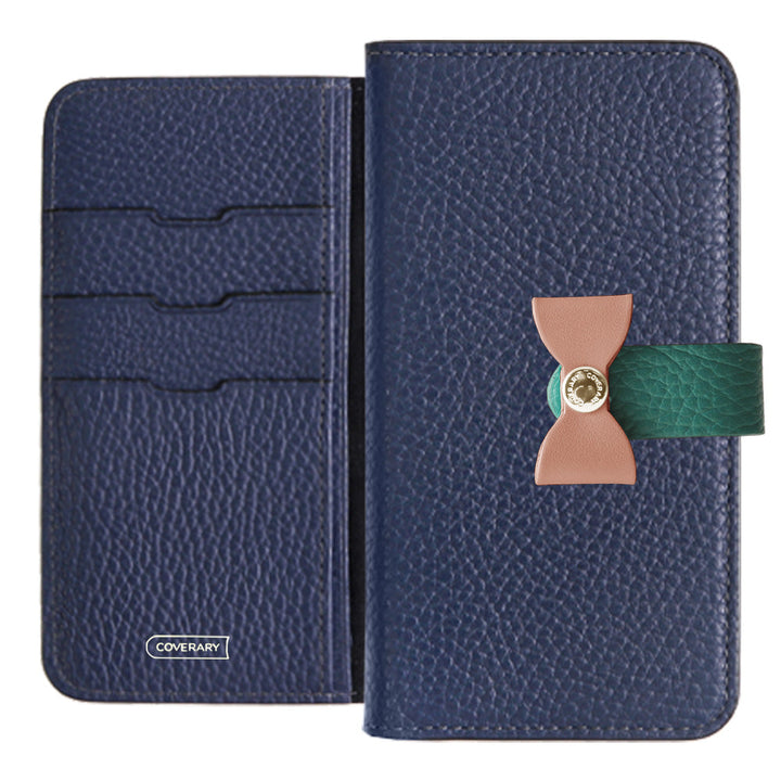 Cuir véritable 32 couleurs cuir italien grainé ceinture 4 voies & décoration ruban étui portefeuille série Xperia