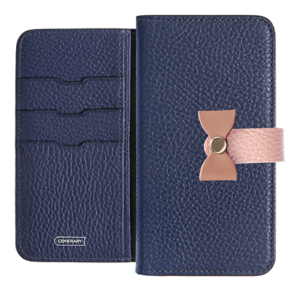 Étui portefeuille en cuir véritable italien grainé 32 couleurs, ceinture 3-en-1 et décoration ruban pour la série Galaxy