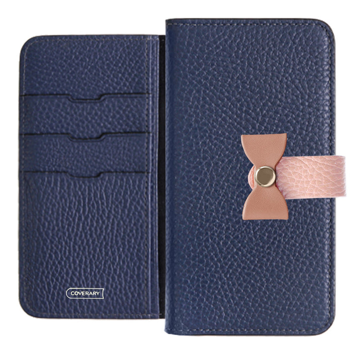 Étui portefeuille en cuir véritable italien grainé 32 couleurs, ceinture 3-en-1 et décoration ruban pour la série Galaxy