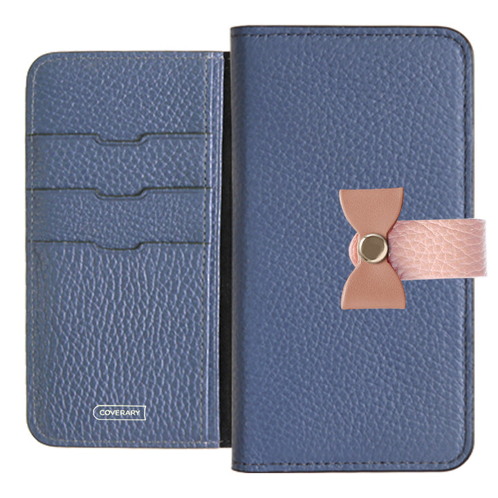 Cuir véritable 32 couleurs cuir italien grainé ceinture 3-en-1 et décoration ruban étui portefeuille pour série iPhone
