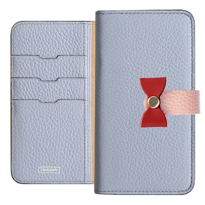 Étui portefeuille en cuir véritable italien grainé 32 couleurs, ceinture 3-en-1 et décoration ruban pour la série Galaxy