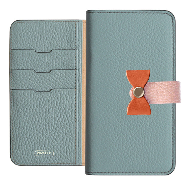 Cuir véritable 32 couleurs cuir italien grainé ceinture 3-en-1 et décoration ruban étui portefeuille série Xperia