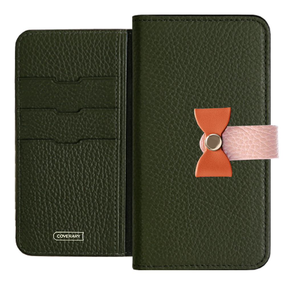 Cuir véritable 32 couleurs cuir italien grainé ceinture 3-en-1 et décoration ruban étui portefeuille pour série iPhone