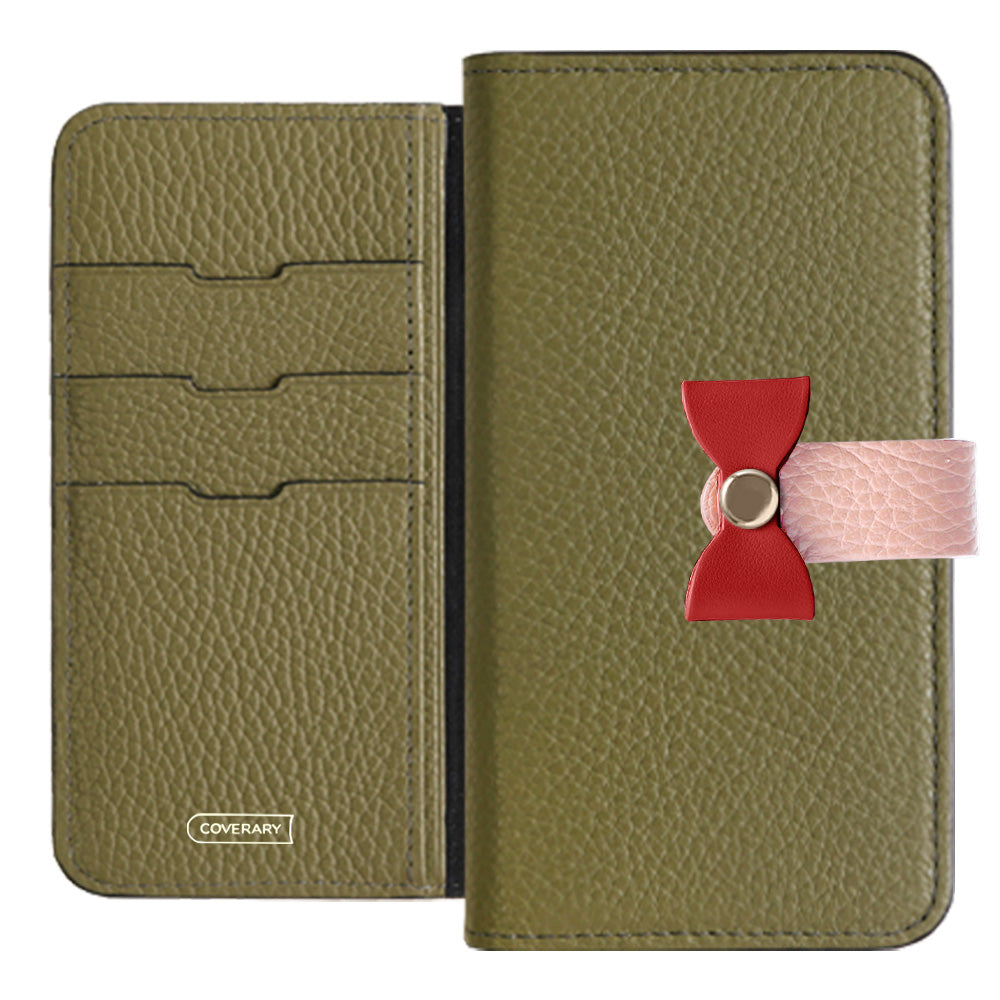Étui portefeuille en cuir véritable italien grainé 32 couleurs, ceinture 3-en-1 et décoration ruban pour la série Galaxy
