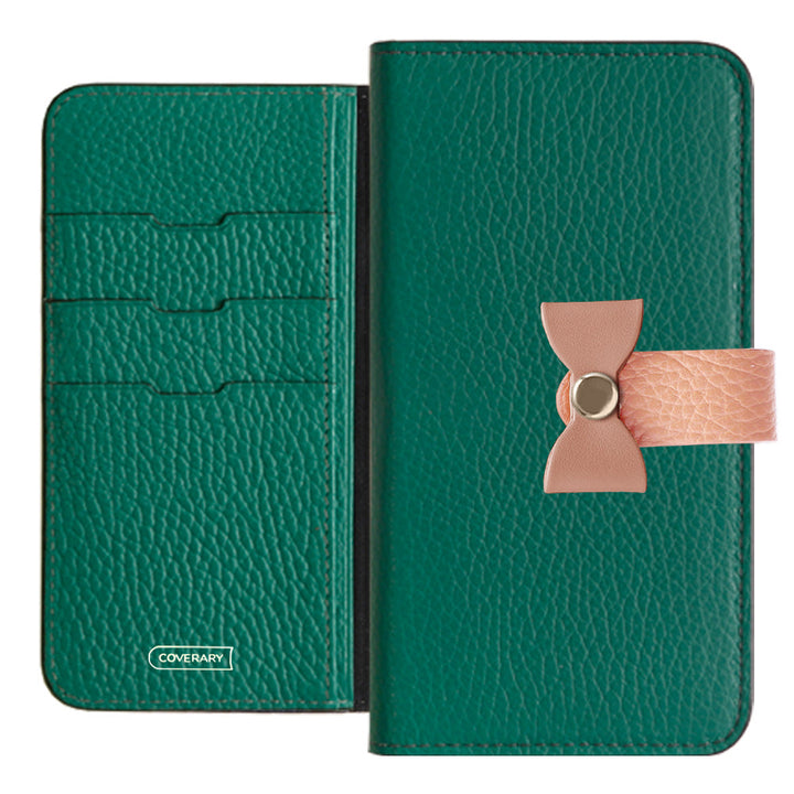 Cuir véritable 32 couleurs cuir italien grainé ceinture 3-en-1 et décoration ruban étui portefeuille pour série iPhone