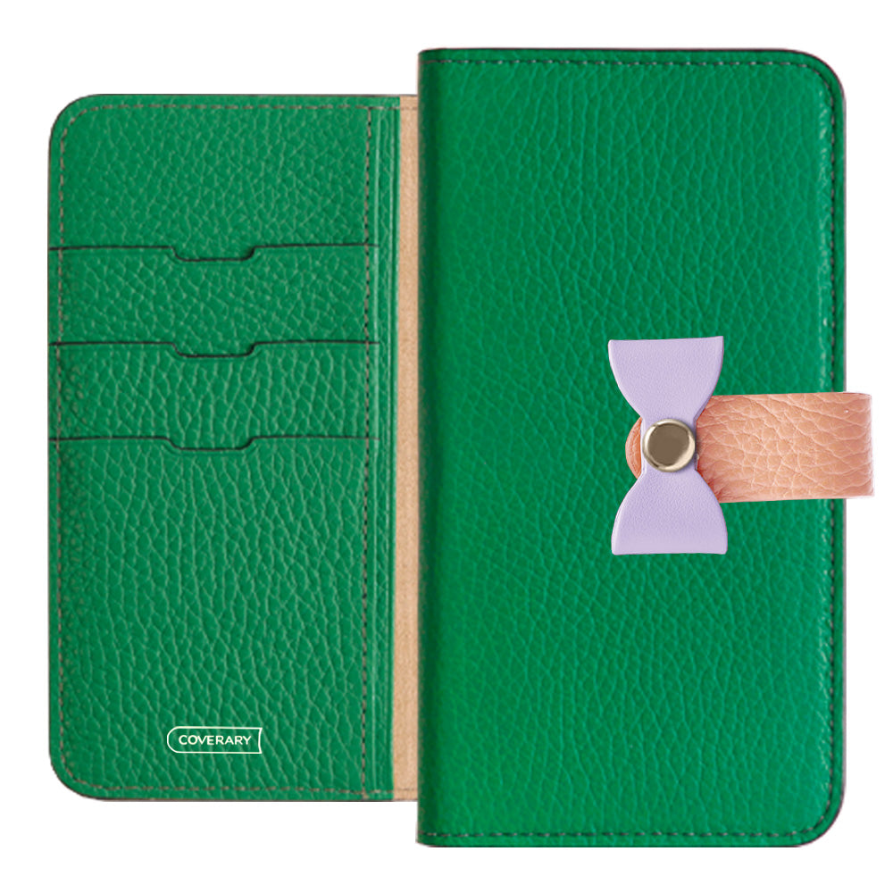Étui portefeuille en cuir véritable italien grainé 32 couleurs, ceinture 3-en-1 et décoration ruban pour la série Galaxy