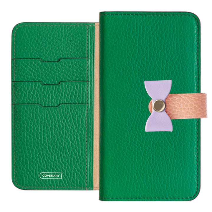 Étui portefeuille en cuir véritable italien grainé 32 couleurs, ceinture 3-en-1 et décoration ruban pour la série Galaxy