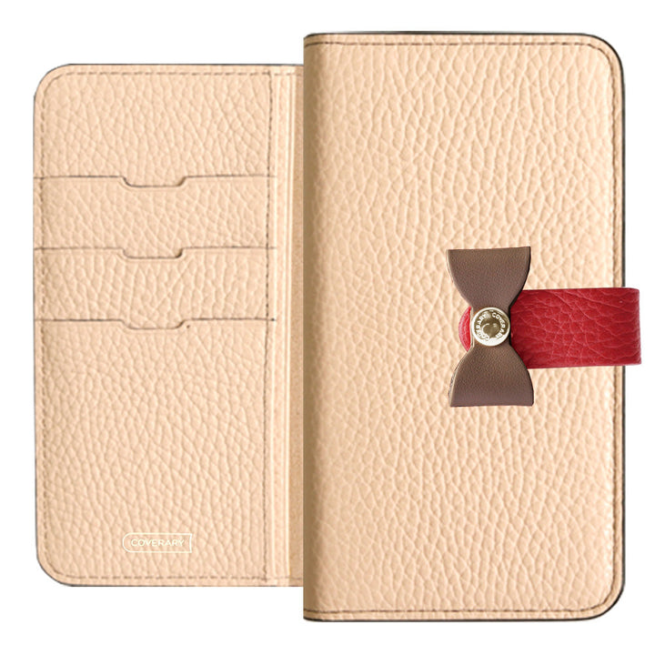 Cuir véritable 32 couleurs cuir italien grainé ceinture 4 voies & décoration ruban étui portefeuille série Xperia