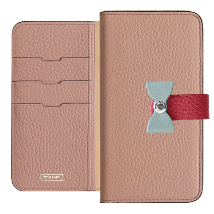 Cuir véritable 32 couleurs cuir italien grainé ceinture 4 voies & décoration ruban étui portefeuille série Xperia