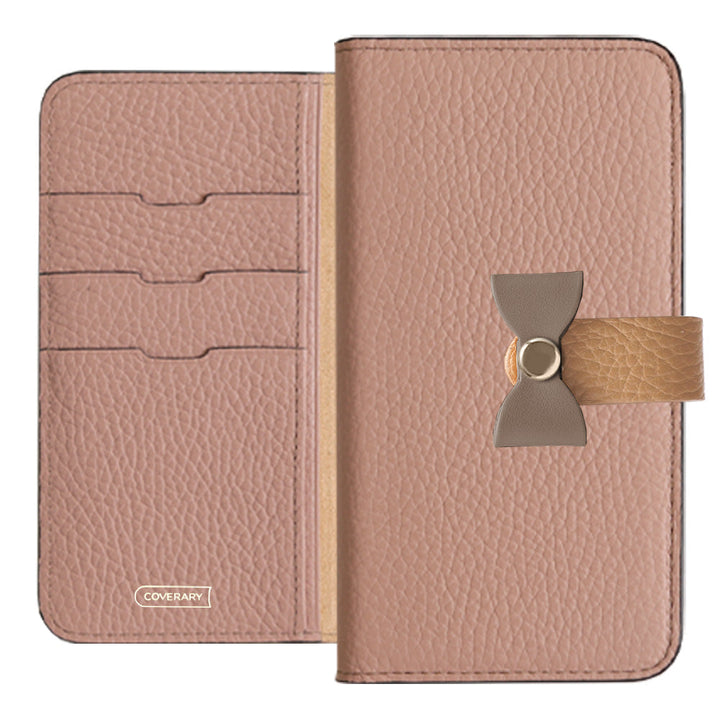 Cuir véritable 32 couleurs cuir italien grainé ceinture 3-en-1 et décoration ruban étui portefeuille série Xperia