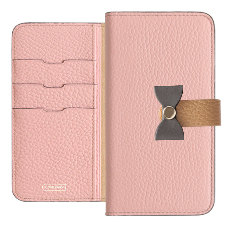 Étui portefeuille en cuir véritable italien grainé 32 couleurs, ceinture 3-en-1 et décoration ruban pour la série Galaxy