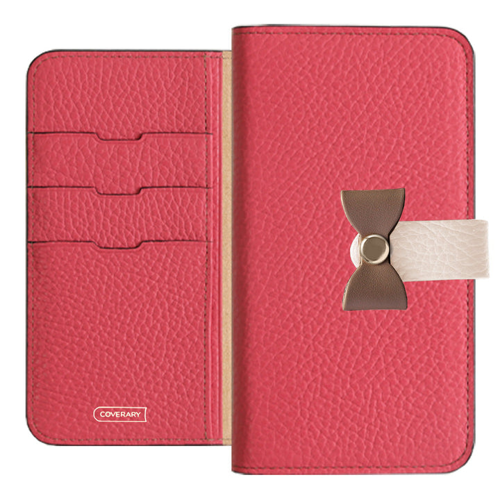 Cuir véritable 32 couleurs cuir italien grainé ceinture 3-en-1 et décoration ruban étui portefeuille série Xperia