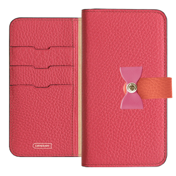 Cuir véritable 32 couleurs cuir italien grainé ceinture 4 voies & décoration ruban étui portefeuille série Xperia