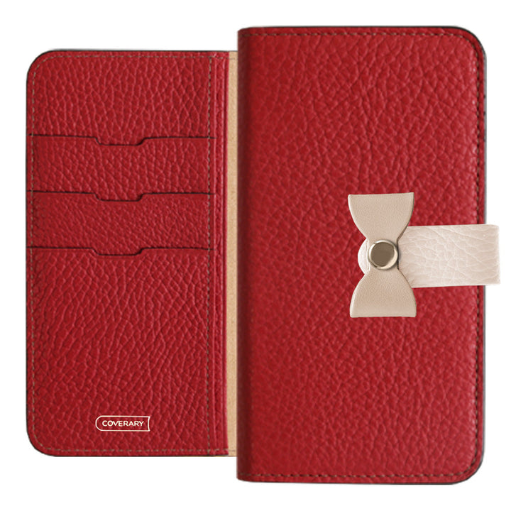 Étui portefeuille en cuir véritable italien grainé 32 couleurs, ceinture 3-en-1 et décoration ruban pour la série AQUOS